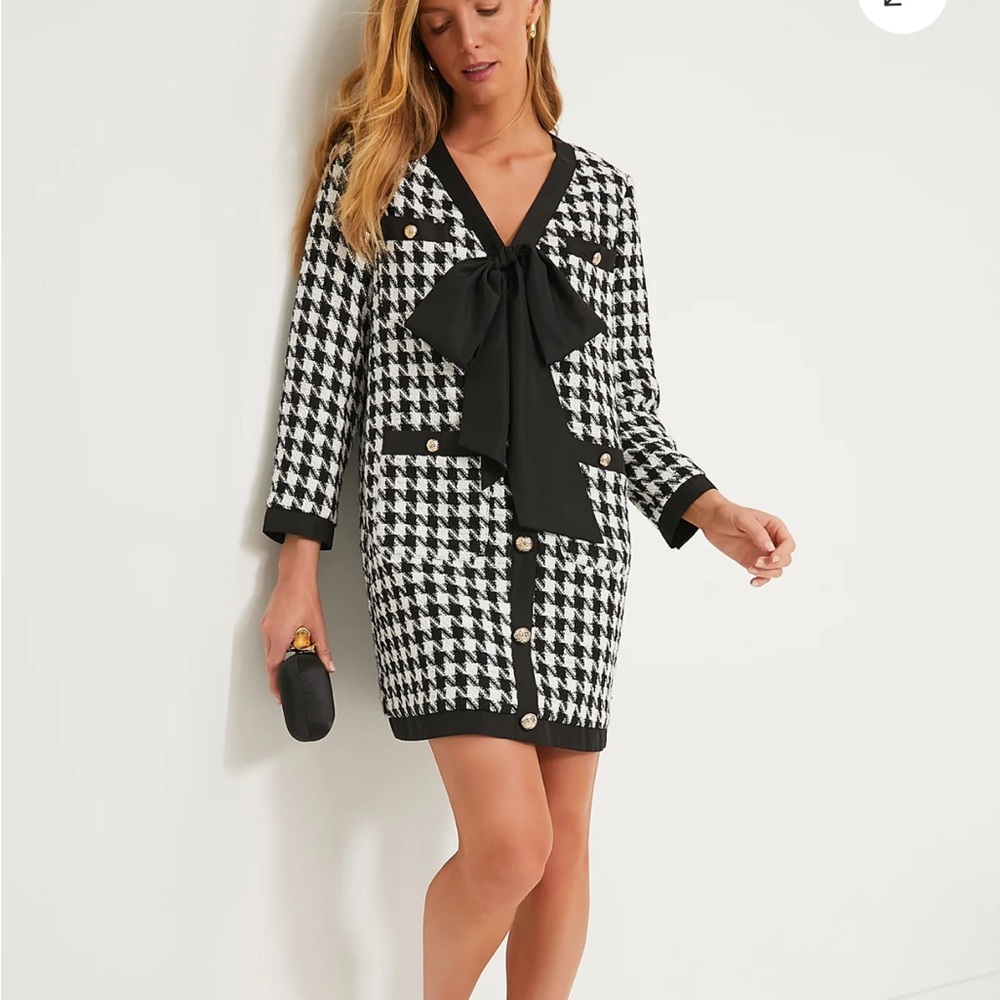 POMANDER PLACE Houndstooth Coco Tweed Bow Dress NWOT